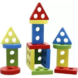 Wooden Geometric Shape Sorter Puzzle: Colorful Stacking Blocks for Toddlers' Cognitive and Motor Skills Development