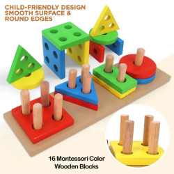 Wooden Shape Sorter Puzzle Toy: Colorful Stacking Blocks for Toddlers' Cognitive and Motor Skills Development