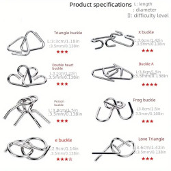 Metal Brain Teaser Puzzle Set, Mind Challenge IQ Test Game