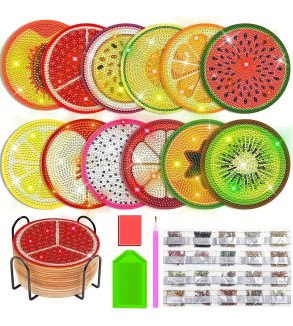 10pcs Fruit Diamond Painting Coaster Set with Holder | DIY Diamond Painting Art Coaster Set | DIY Diamond Painting Kit