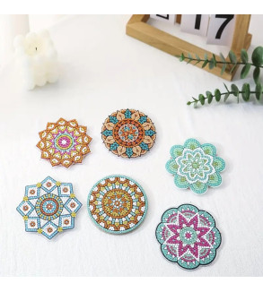 6pcs Mandala Diamond Painting Coasters with Stand | DIY Diamond Painting Coaster Kit | Super Shiny Diamond Art Set