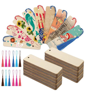 DIY Wooden Blank Bookmarks with Tassels | Multipurpose | Perfect for Painting, Carving, Sticker Art or Drawing
