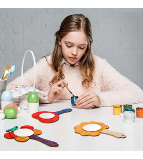 10pcs Wooden DIY Paintable Handheld Mirrors | Ideal for Festive Gifts | Creative Art Craft Kit, Gift for girls